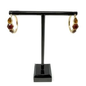 Vintage Gold Tone Hoop Earrings Faux Gemstones Red Amber